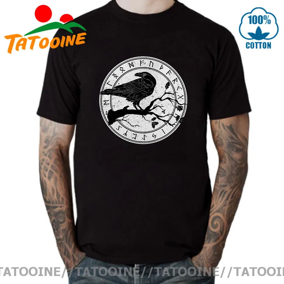 ТАТУИН Distressed Винтаж Ворон из Одина норсе руны татуировки викингов футболки для