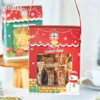 stobag 5pcs santa claus christmas cookies packaging hnadle box new year handmade snack candy gift supplies set party favors