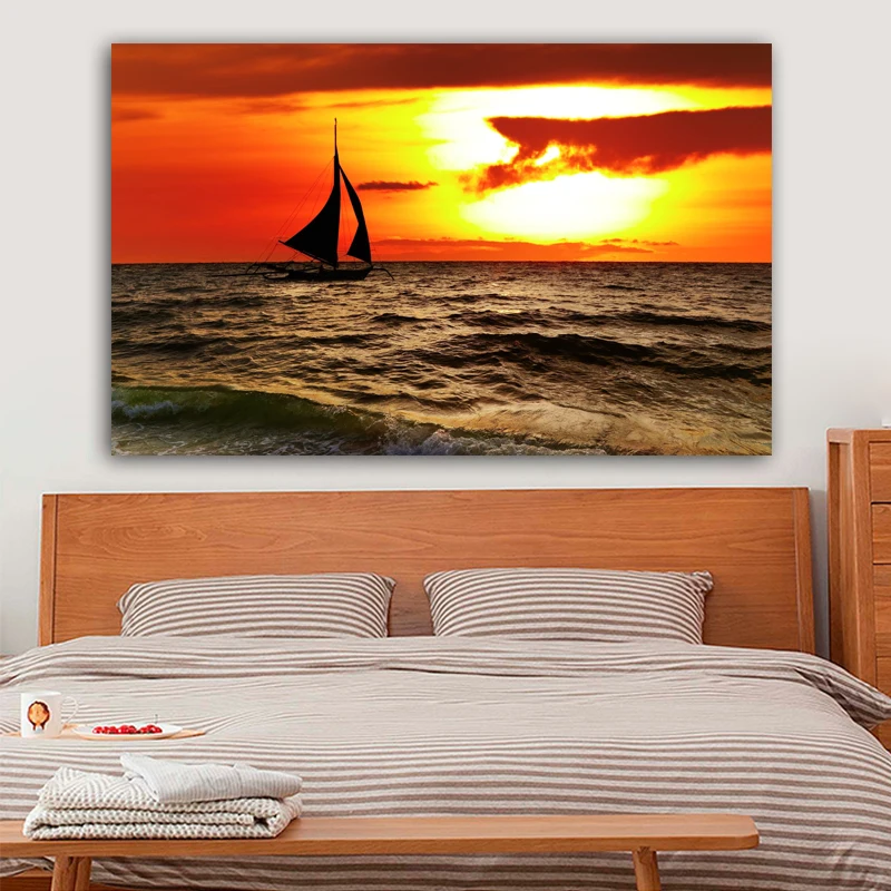 RELIABLI художественный плакат корабль в море облака на закате лодочный холст