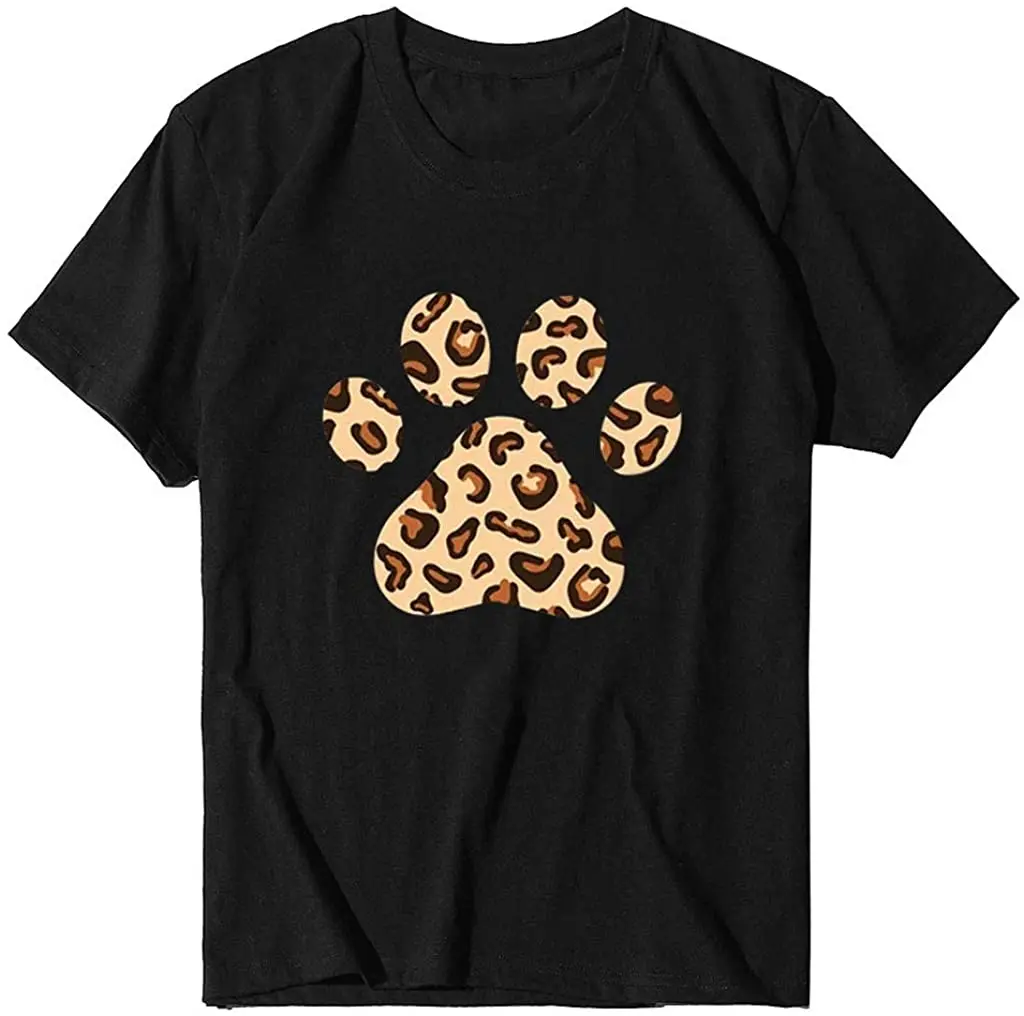 

Puppy Paw Printed T-Shirt for Women Summer Casual Short Sleeve O-Neck Funny Graphic Tops