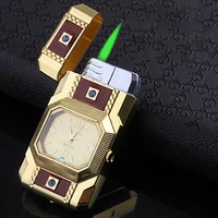 creative gold watch torch turbo lighter luxury windproof gas jet lighter ribbon collar inflatable butane cigar accessories