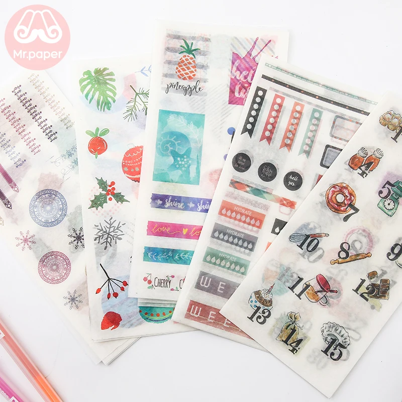 Mr. paper 24 дизайна 4 шт./лот на основе Sketchbook Deco Наклейки из бумаги васи Скрапбукинг пули журнал популярный деко постельное белье наклейки
