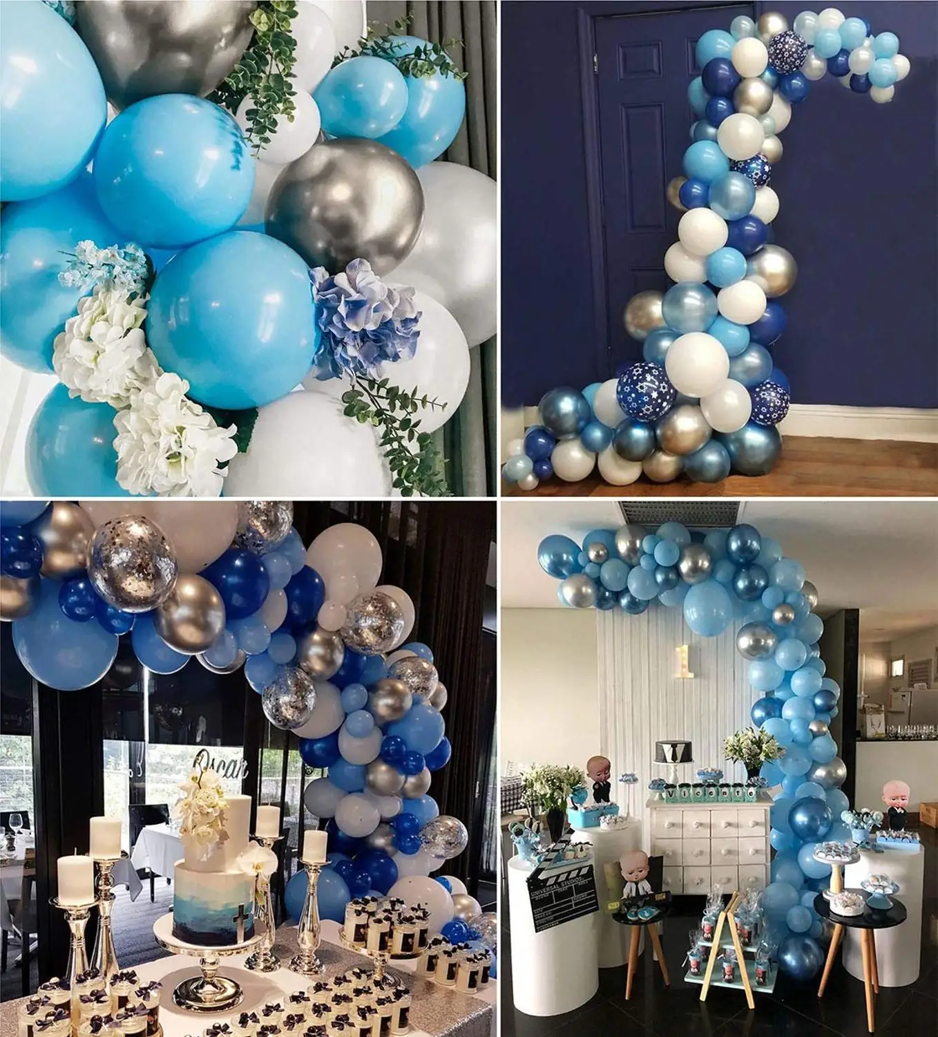 100pcs DIY Home Decorations Balloon Garland Arch Kit Blue and White Silver For Boy Baby Shower Birthday Wedding Party Supplies | Дом и сад