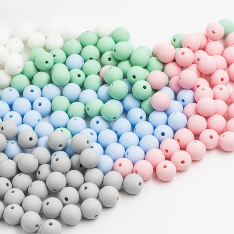 

Baby Accessories Teether Green Series 15mm 10pcs Food Grade Teething Silicone Bead DIY Nursing Bracelet Baby Teether