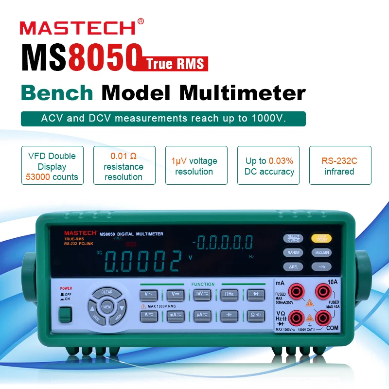 

MASTECH MS8050 5 1/2 Digital Multimeter 53K Counts High Accurayc Bench/True RMS with carry box