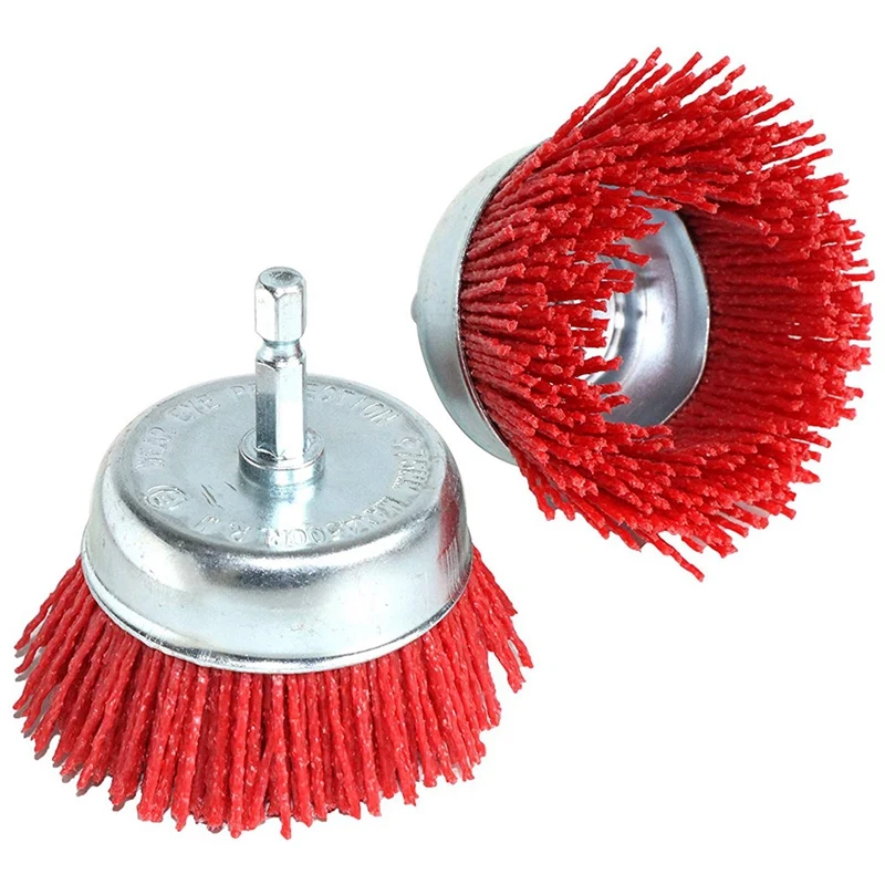 

2Pcs 3 Inch Abrasive Wire Nylon Cup Brush for Drill,Grit 80 with 1/4 inch Shank (Red)