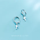 Modian Классический роскошный крест серебряные серьги-кольца для женщин из натуральной кожи 925 стерлингового серебра сверкающий Уникальный Вечерние ювелирные изделия Brincos