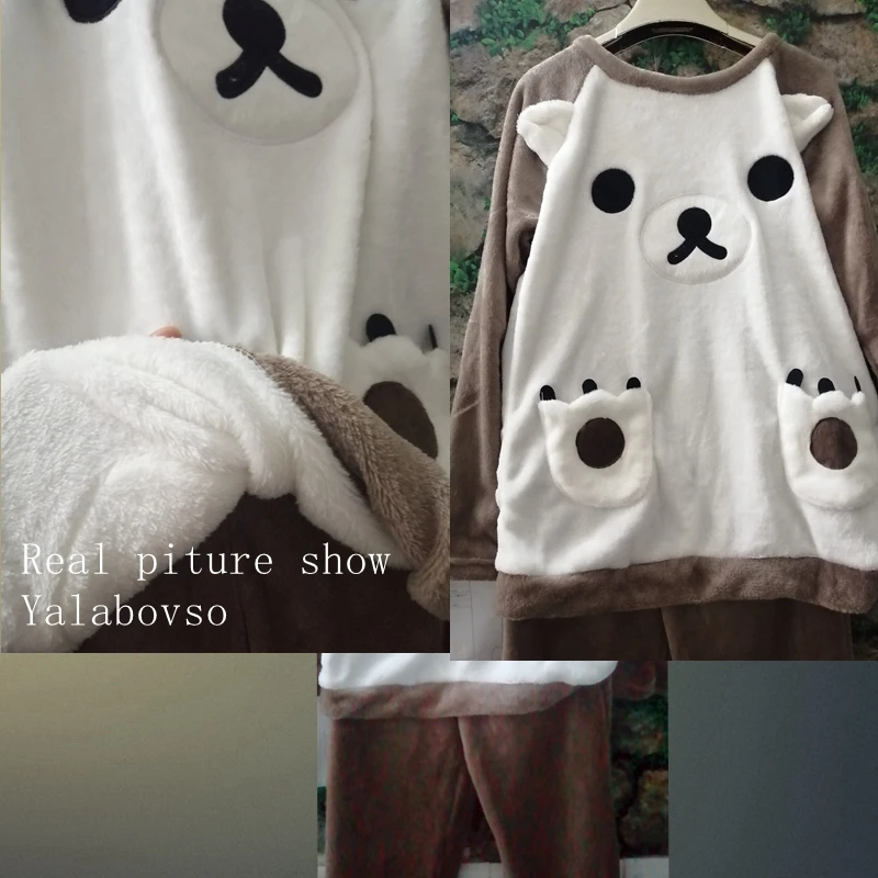 

Yalabovso Cute Bear Pajamas Adults Soft Warm Flannel Animal Pajama Cartoon Unisex For Pyjamas Women Girl 2 Piece Set Sleepwear
