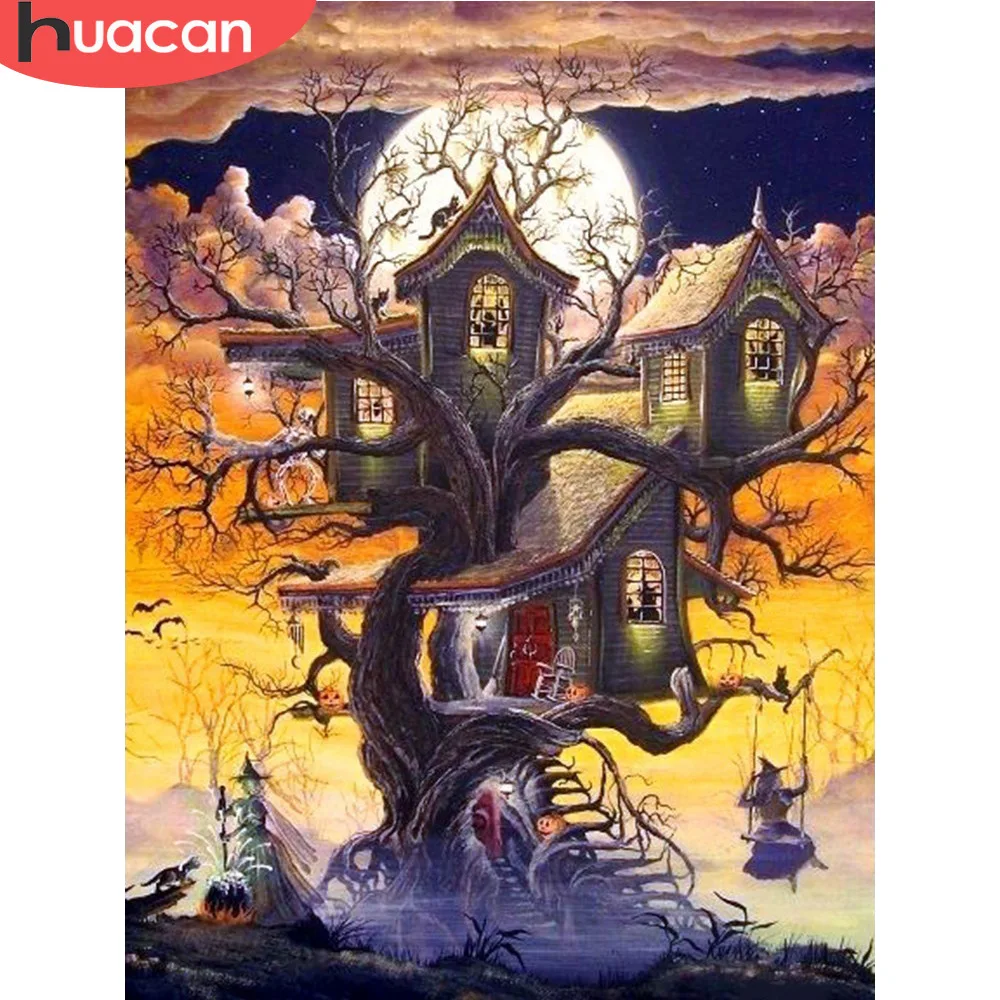 HUACAN Хэллоуин Алмазная краска ing Tree DIY Полная квадратная дрель Алмазная вышивка ведьма краска с бриллиантами пейзаж