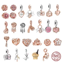 rose gold pink daisy charms fit original pandora bracelet beads 925 sterling silver woman luxury jewelry pendant gift making