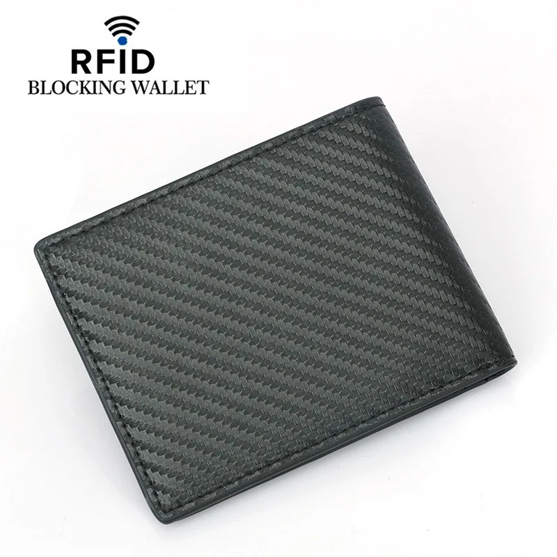 

RFID Blocking Man Carbon Fiber Thin Wallets PU Leather Slim Black Bank Credit Card Holder For Male Simple Short Purse
