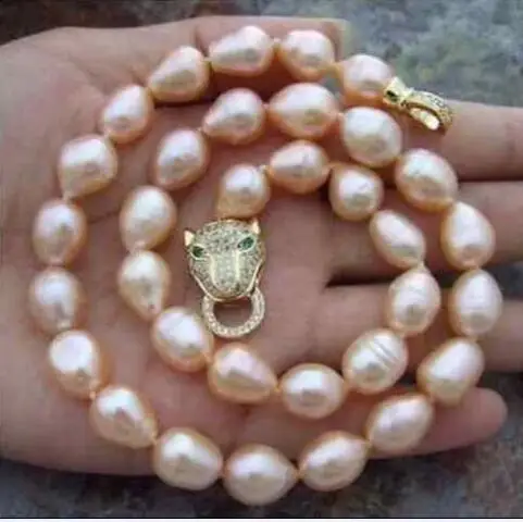 

huge 18" 9x11MM SOUTH SEA NATURAL pink PEARL NECKLACE Leopard head CLASP