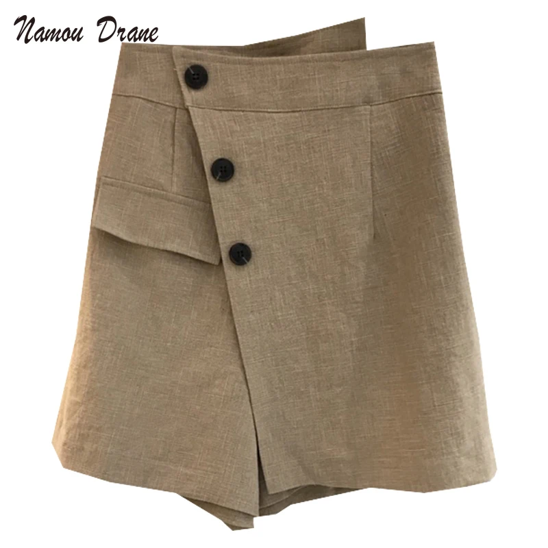 

2021 Summer Literary New Style All-match Slim Korean Dongdaemun Buttoned Elastic Waist Casual Slim and Fresh Short Skirt Pants