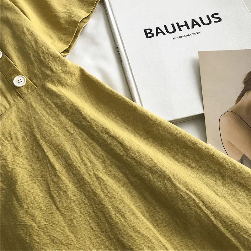 

Dress Women Button Minimalist Simple Retro Solid Summer Midi Dresses Trendy Daily Casual Female Clothing Harajuku Large Size 2XL