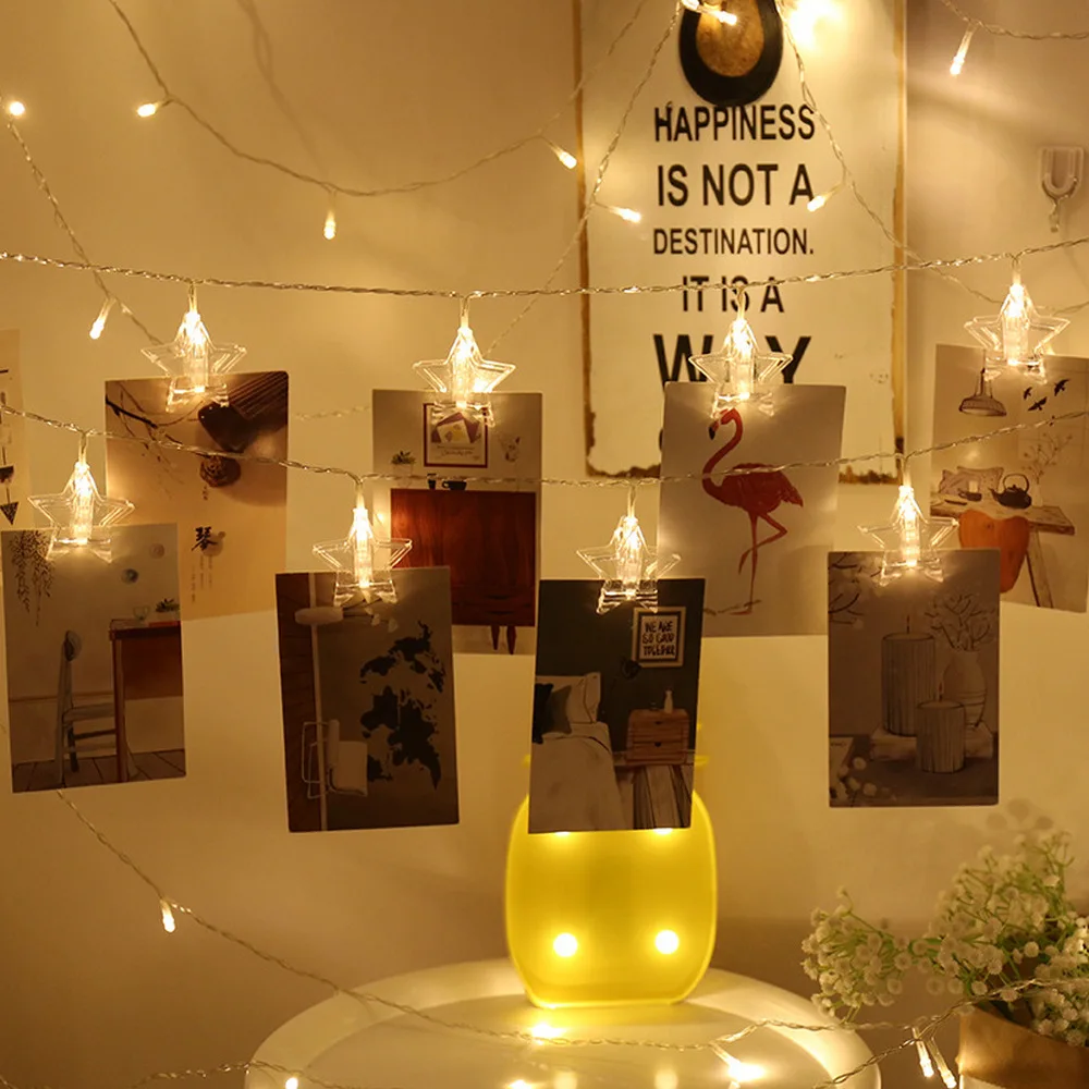 Светодиодная гирлянда с зажимом для фотографий изображением карты пять звезд на