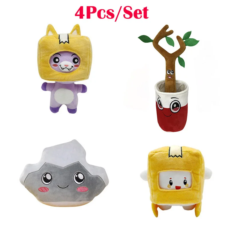 

4pcs Set Lankybox Plush Toys Cute Cartoon Foxy Boxy Rocky Plushies Removable Cap Stuffed Dolls Kids Children Adults Gifts