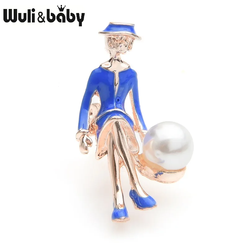Wuli & baby синие и красные Броши для женщин мужчин с жемчугом девушек Повседневная