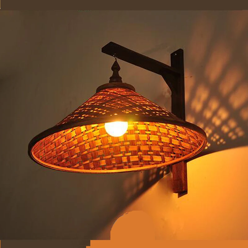 Китайские бамбуковые соломенные шляпы настенные светильники индивидуальные