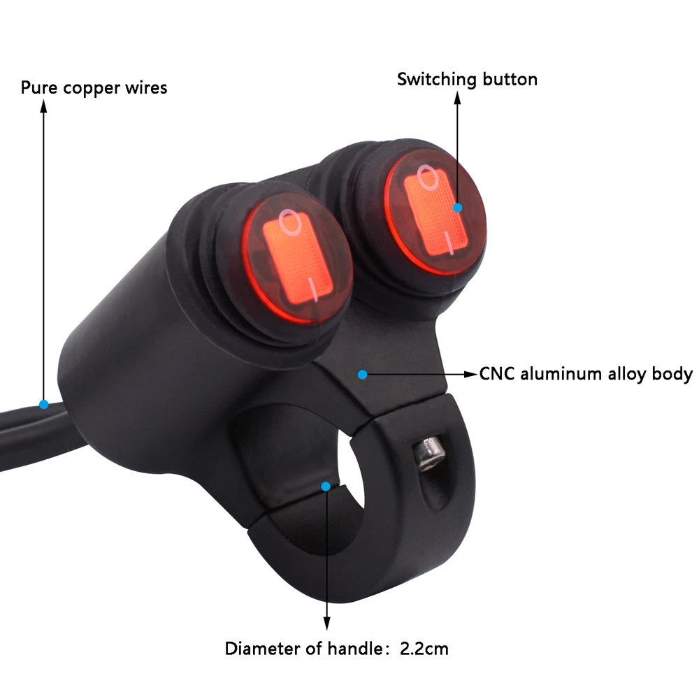 

Motorcycle Headlight Switches 22mm DC12V Waterproof Motorcycle Handlebar Double Flash Switch ON OFF Button with Indicator Light