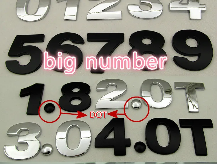 3D металлический алфавит Серебряный значок хромированные серебряные буквы цифры