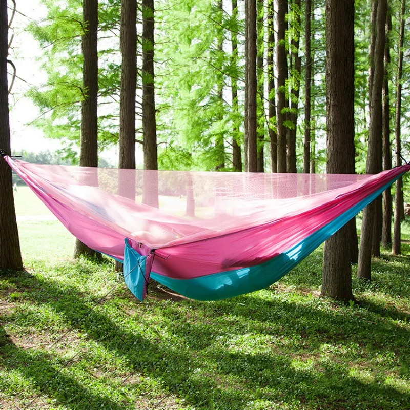 Портативный гамак для кемпинга на 1 2 человек с москитной сеткой парашютной