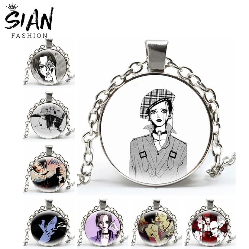 

Cool Osaki Nana Anime Necklace Chains Cosplay Cartoon Figures Round Pendant Necklace Glass Dome Otaku Jewelry Wholesale Gifts