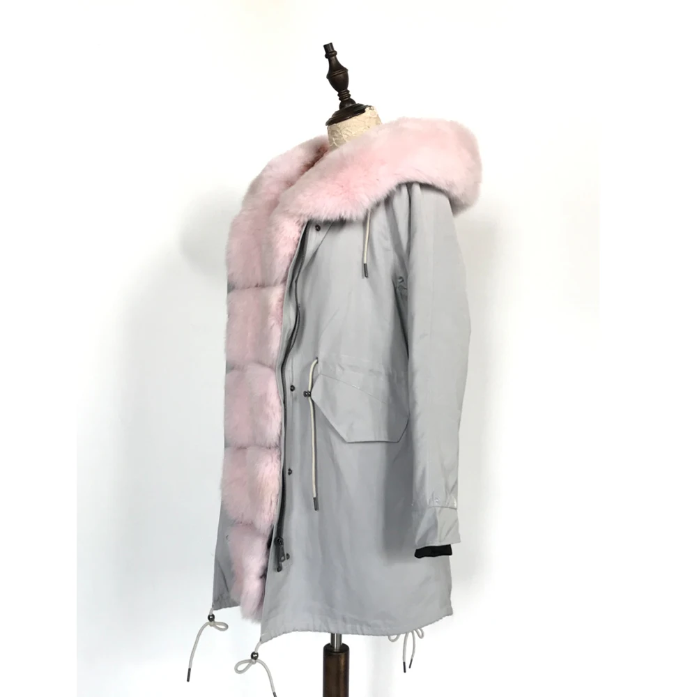CKMORLS парка с натуральным мехом зимняя женская куртка розовым лисьим меховым