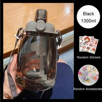 1 3l frosted water bottle with diy stickers portable sports water cup cute cartoon drinking bottles leakproof outdoor jug bottle
