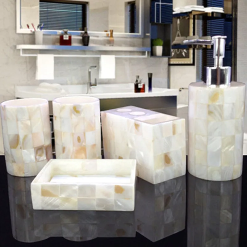 WSHYUFEI Luxury Shell Bathroom Set-Wedding Gift-Bathroom Five-piece Set with Tray-Toothbrush Holder-Home Decoration | Дом и сад