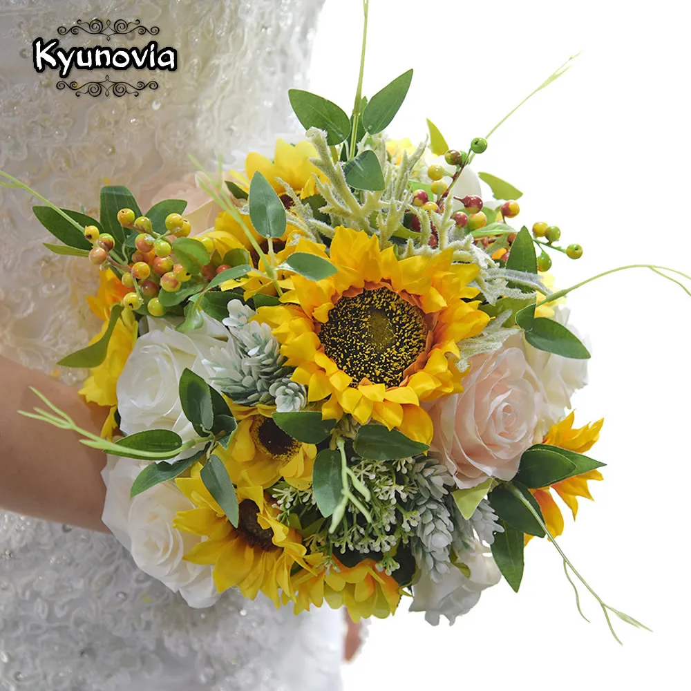 Букет невесты с подсолнухами и розами Kyunovia Свадебный букет модель BY64|Свадебные