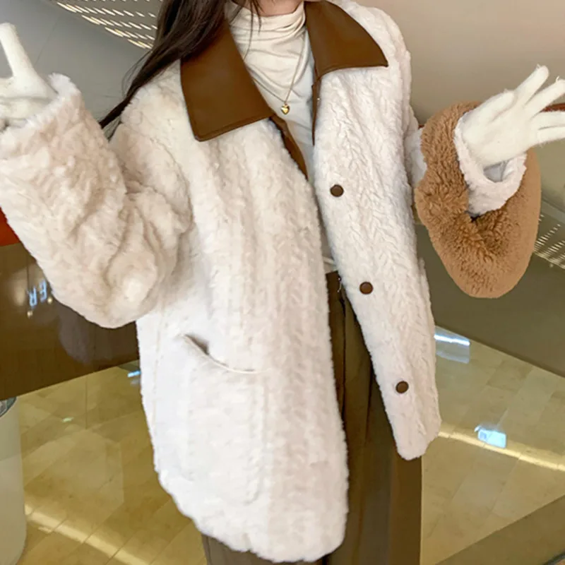 

Женское плюшевое пальто из овечьей шерсти, Новинка осени и зимы 2021, корейский утепленный маленький флис