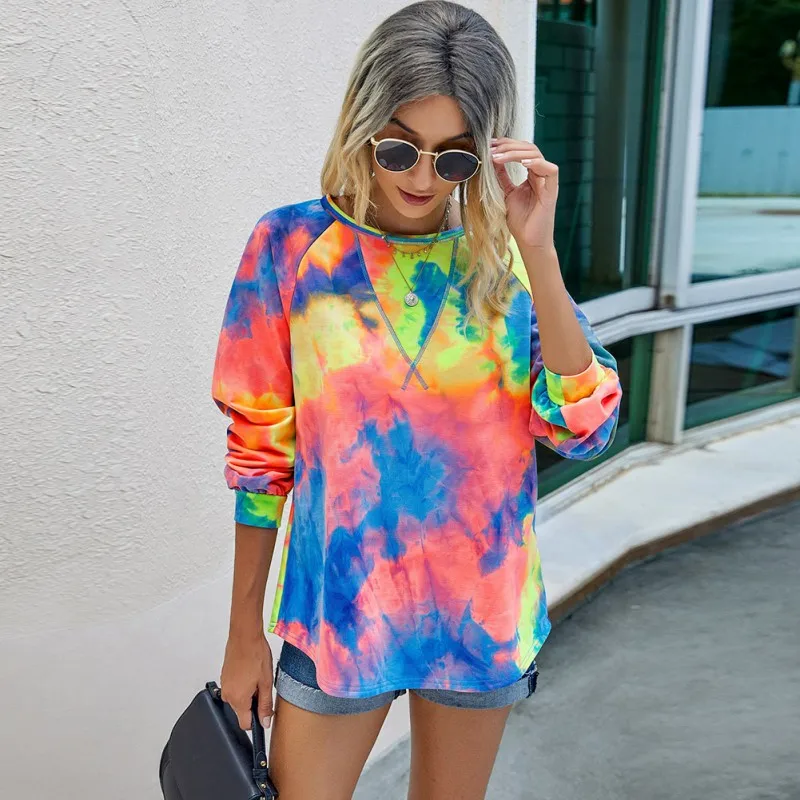 

Autumn 2020 Fashion Tie-dye Round Neck Long-sleeved Blouse European And American Women's Sweater Casual Hoodie