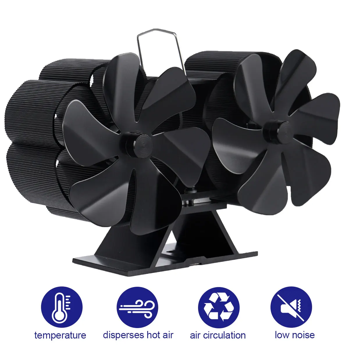 

New 12 Blades Black Fireplace Fan Heat Powered Stove Fan Log Wood Burner Eco Friendly Quiet Fan Home Efficient Heat Distribution