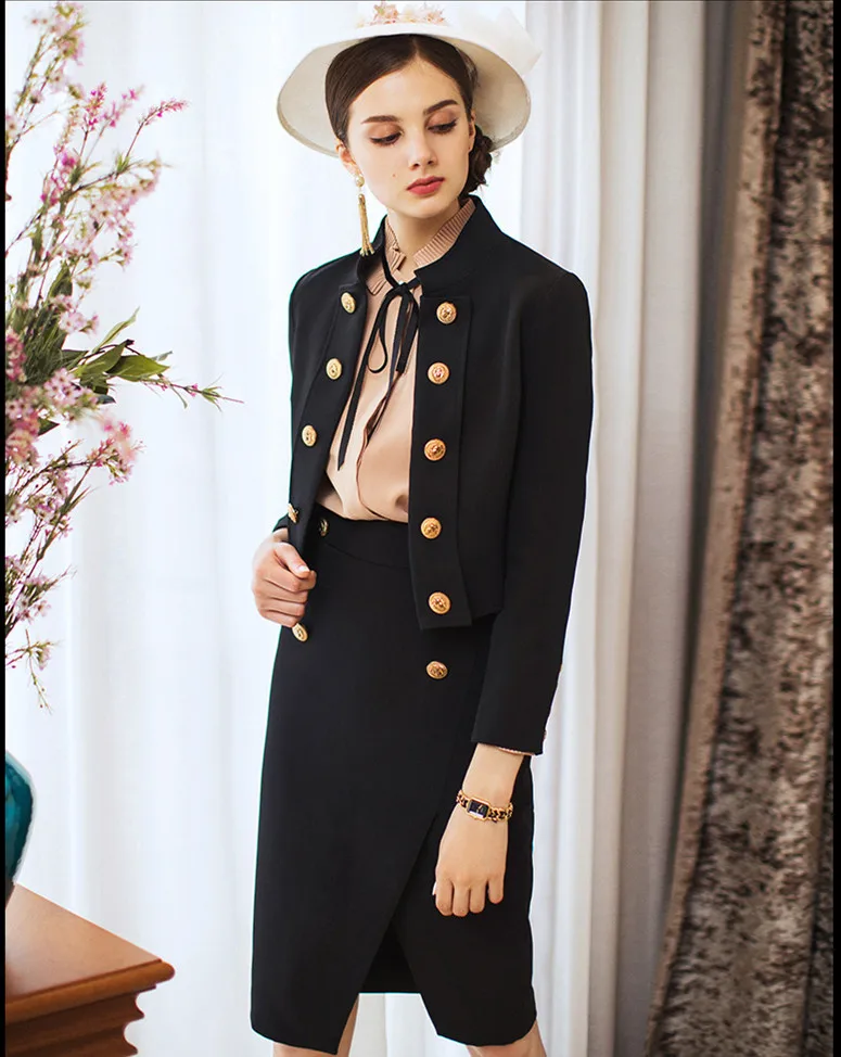 Женский офисный костюм с юбкой элегантный винтажный двубортный блейзер в стиле