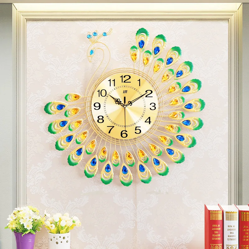 

European Peacock Wall Clock Creative Living Room Luxury Silent Digital Wall Clock Modern Design Reloj De Pared Home Decor DG50WC
