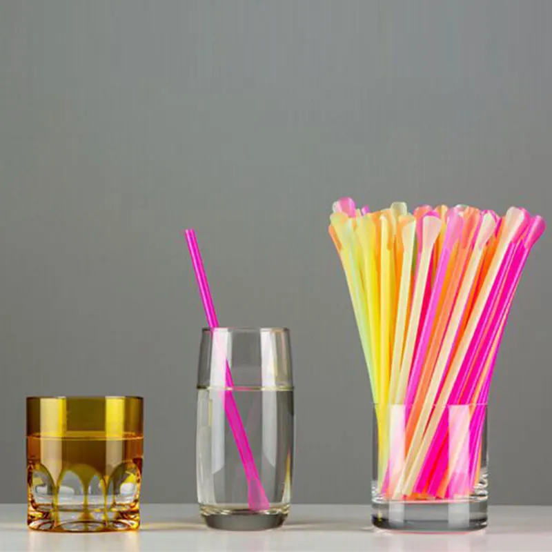 

50pcs Plastic Drinking Straws Spoon Colorful Disposable Tea Tools Straw Eco Friendly Washable Bar Accessory Kitchen Supplies