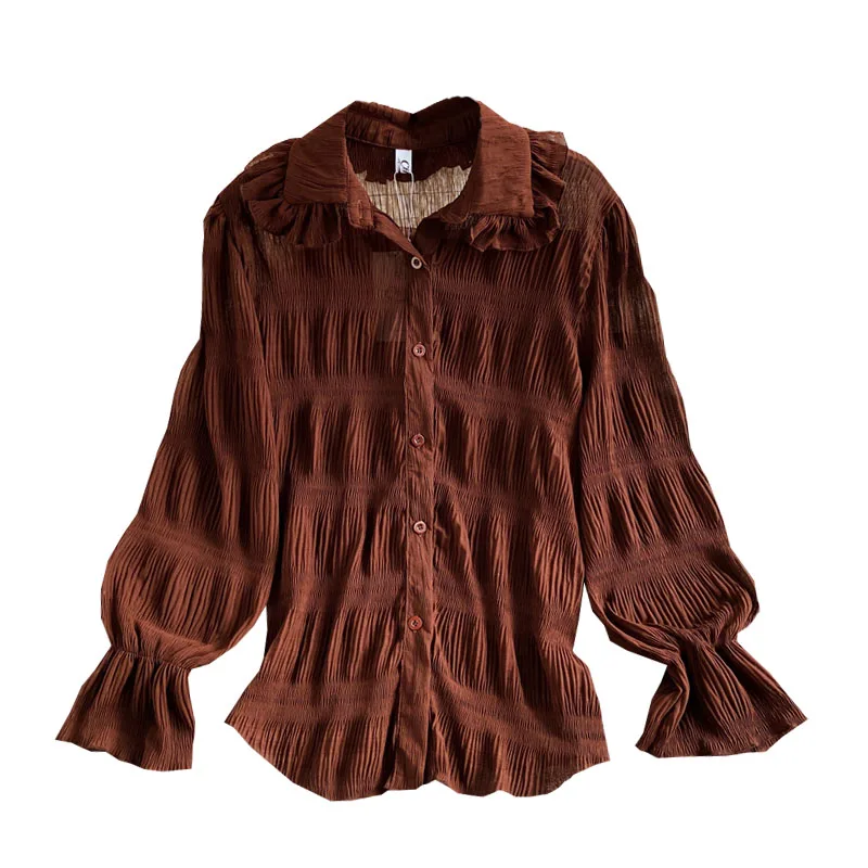 

port taste sweet wind restoring ancient ways baby brought falbala fashion temperament blouse long-sleeved chiffon shirt