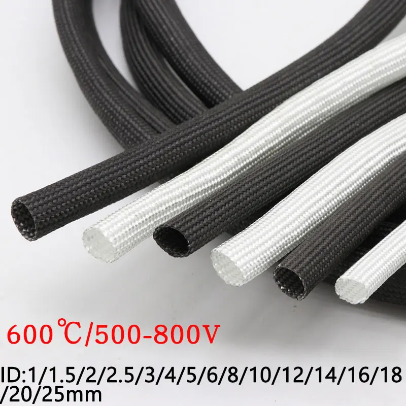 

Fiberglass Tube 1mm ~ 40mm 600 Deg.C High Temperature Chemical Glass Fiber Braided Sleeve Soft Wire Tubing Protector White Black