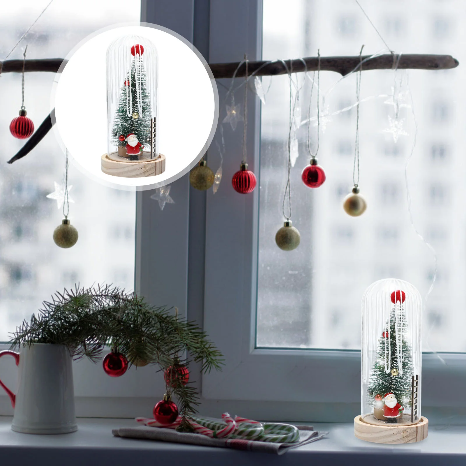 

1PC Glass Cover Glowing LED Xmas Tree Decor Christmas Night Lamp Glass Dome