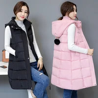 2021 winter women cotton down vest m 5xl sleeveless warm hooded loose casual long vest female outerwear padded jacket