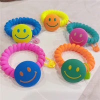 women phone cord hair ties elastic rubber bands bow girl scrunchies smile face colorful korean summer head accessories wholesale