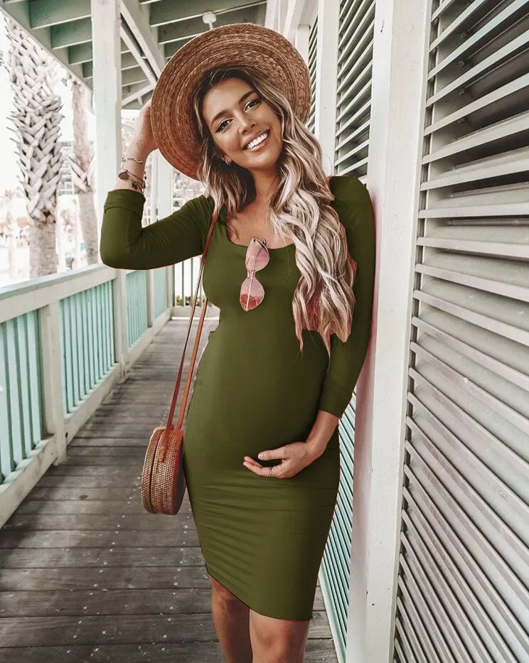 Женское платье для беременных с длинным рукавом и круглым вырезом Необычные