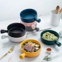 nordic ceramic salad bowl with handle breakfast fruit bowl dessert soup noodle microwave oven special kitchen supplies