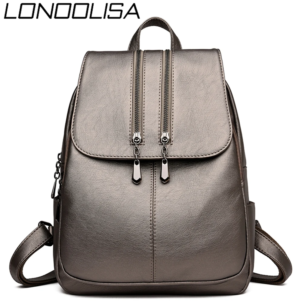 Casual Double Zipper Backpacks Female Large Capacity School Bags for Girls Leather Shoulder Bag Travel Backpack For Women 2019 |