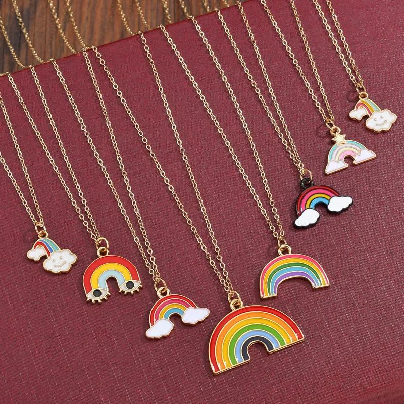 

2 Pcs/set Fashion Best Friend color rainbow cloud necklace children and students symbolize friendship cute pendant necklace