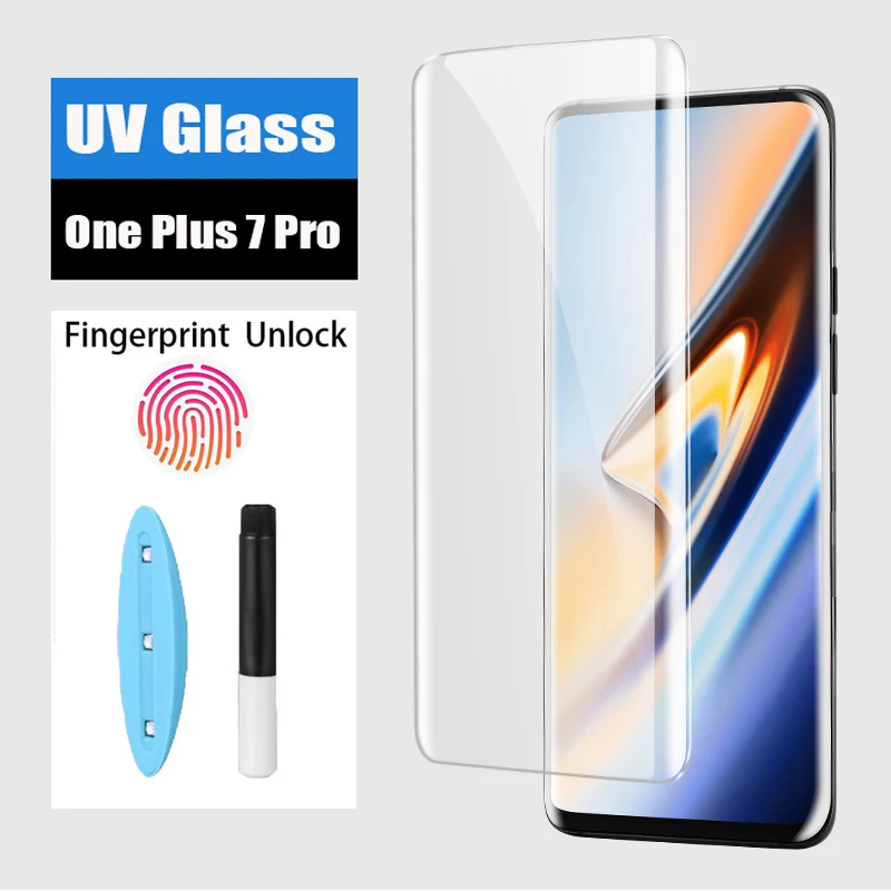 Нано-УФ жидкое клейкое стекло для защиты экрана Oneplus 8 7T 7 9 Pro Полное покрытие