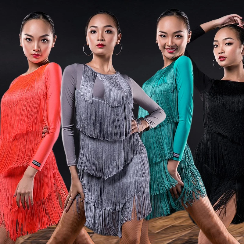 Новинка Платье для латиноамериканских танцев тренировочная одежда с длинным