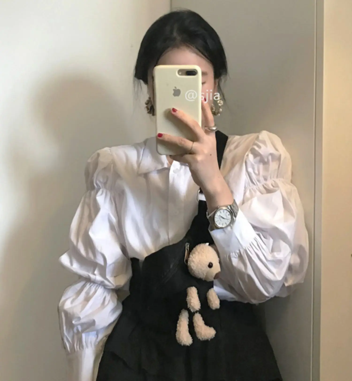 

Women Sweet Fashion White Loose Blouses Designer OL Work Casual Vintage Long Sleeve Female Shirts Chic Tops Lantern Sleeve XC551