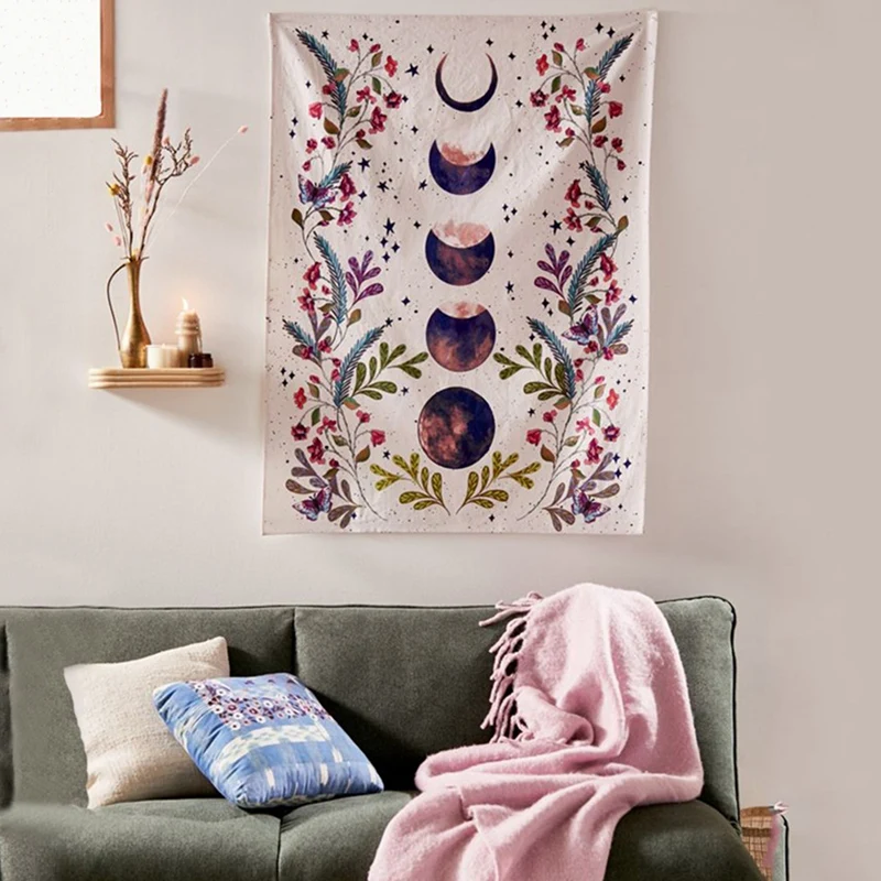 

Moon Flower Tapestry Home Bedroom Decoration Background Cloth, Home Bedside Wall Hanging Living Room Decoration