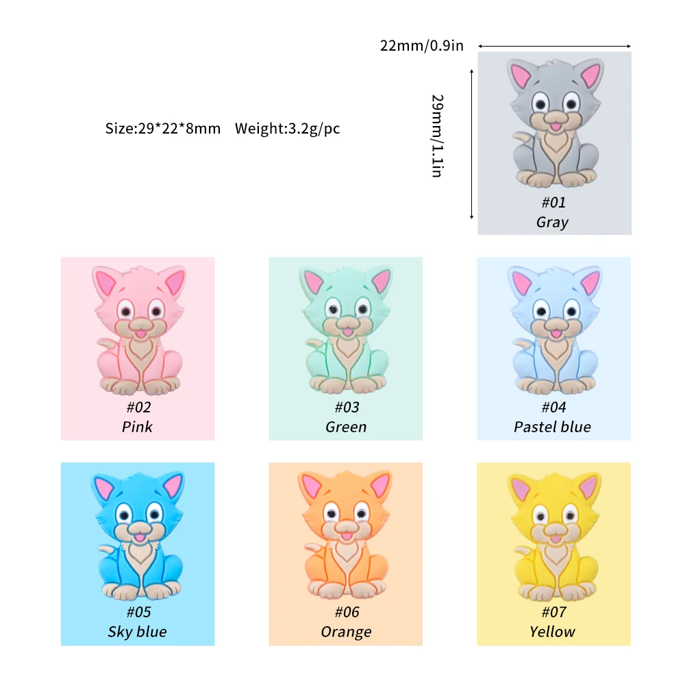 Sunrony-Cuentas de silicona para Mini gato, accesorios de juguete para chupete de dibujos animados, 10 unids/lote-4